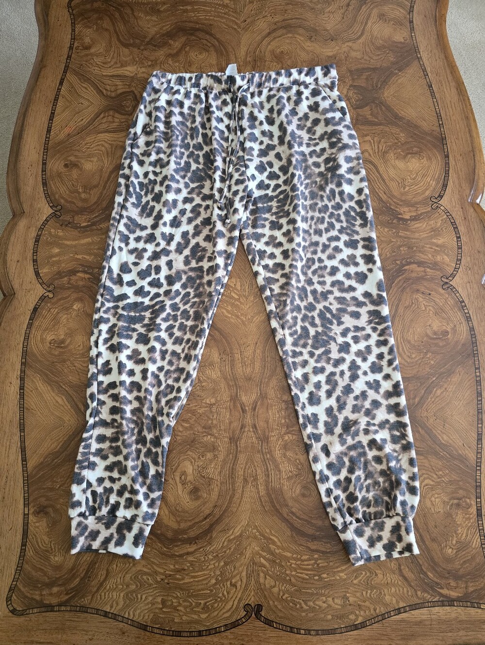 Texas True Threads Leopard Print Drawstring Jogger Sweatpants Womens XL Soft